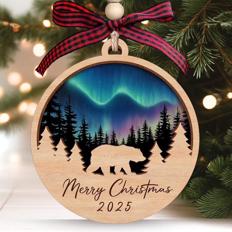 TEEBIM Bear Ornament - Bear Christmas Ornament 2025 - Bears Gifts for Women Men, Gifts for Bears Lovers - Wood Animal Ornaments for Christmas Tree - Image 1